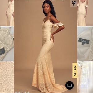 Lulu’s Declare My Love Cream Lace Cold-Shoulder Mermaid Maxi Dress